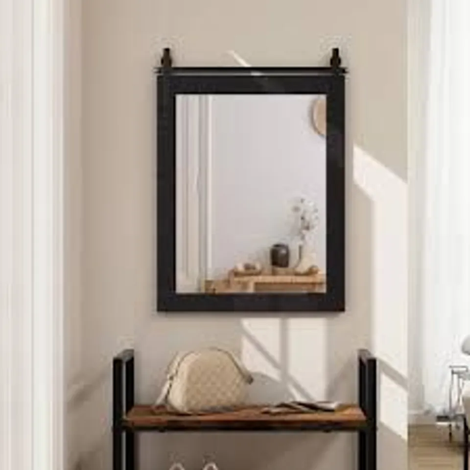 BOXED COSTWAY BLACK SOLID WOOD FRAME WALL MIRROR 76 X 55CM