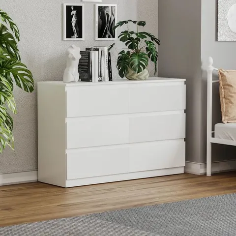 BOXED CUNHA 6 DRAWER WIDE CHEST OF DRAWERS - WHITE (2 BOXES)