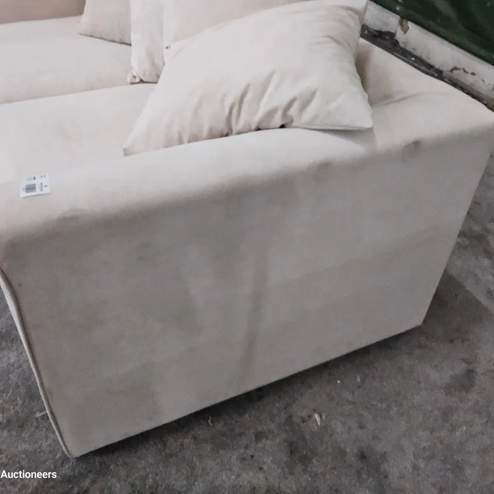 DESIGNER THREE SEATER SOFA WITH SCATTER NATURAL FABRIC