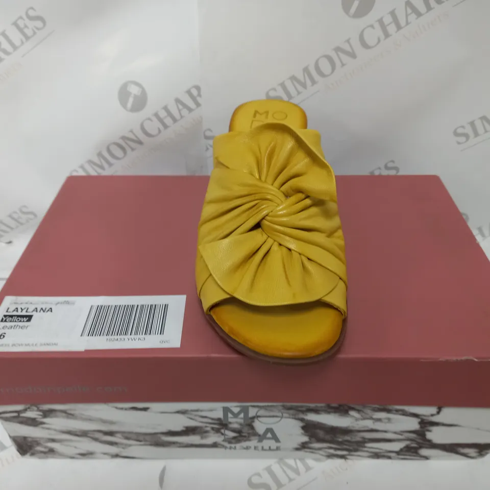 BOXED PAIR OF MODA IN PELLE LAYLANA SANDALS YELLOW SIZE 3
