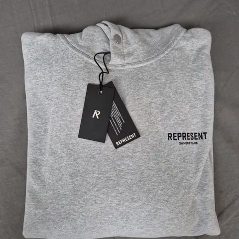 REPRESENT OWNERS CLUB HOODIE IN ASH GREY/BLACK SIZE XS