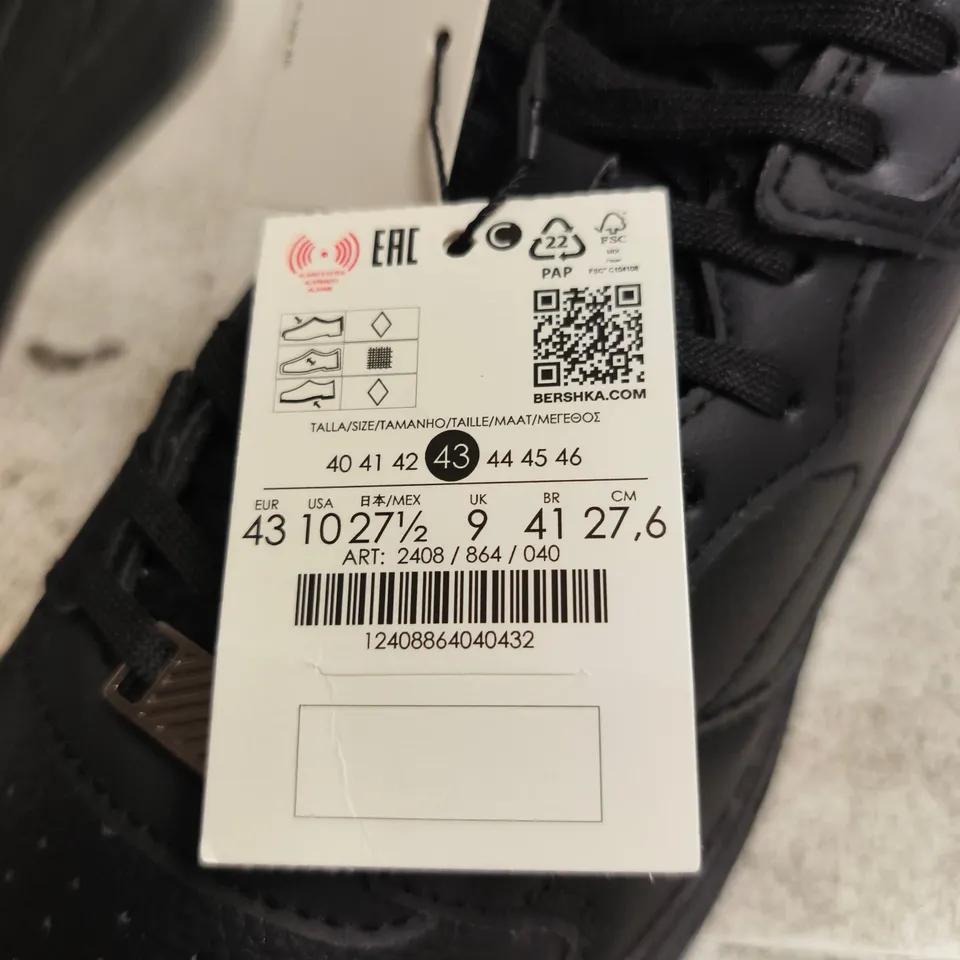 BERSHKA BLACK TRAINERS, UK 9 (EUR 43) WITH DUST BAG
