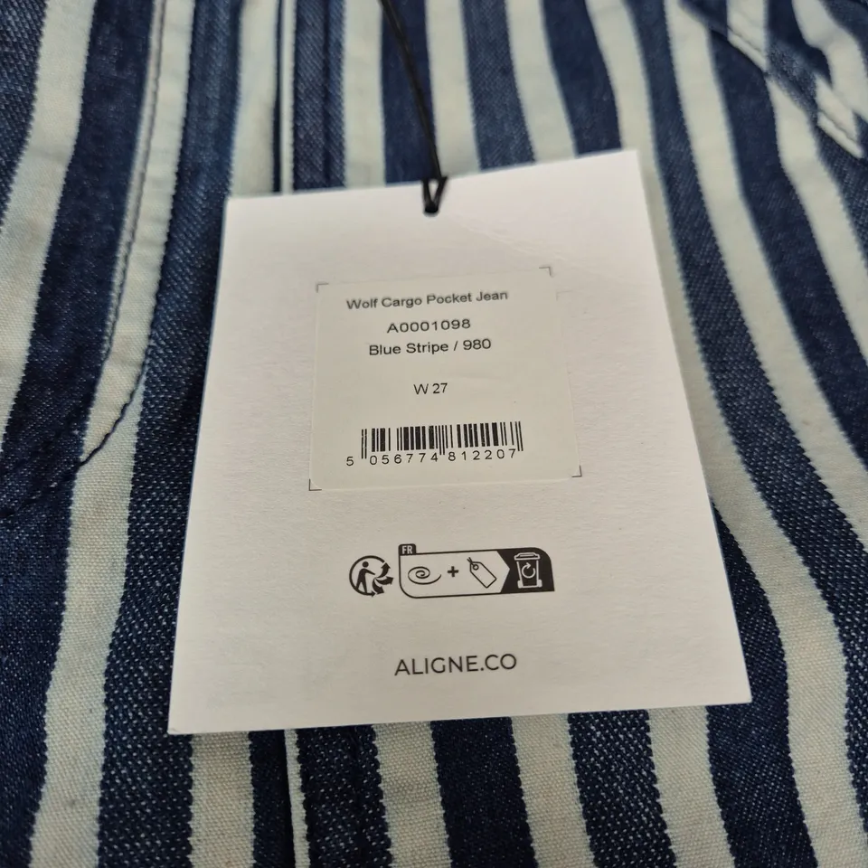 ALIGNÉ WOLF CARGO POCKET JEANS – BLUE STRIPE, SIZE W27