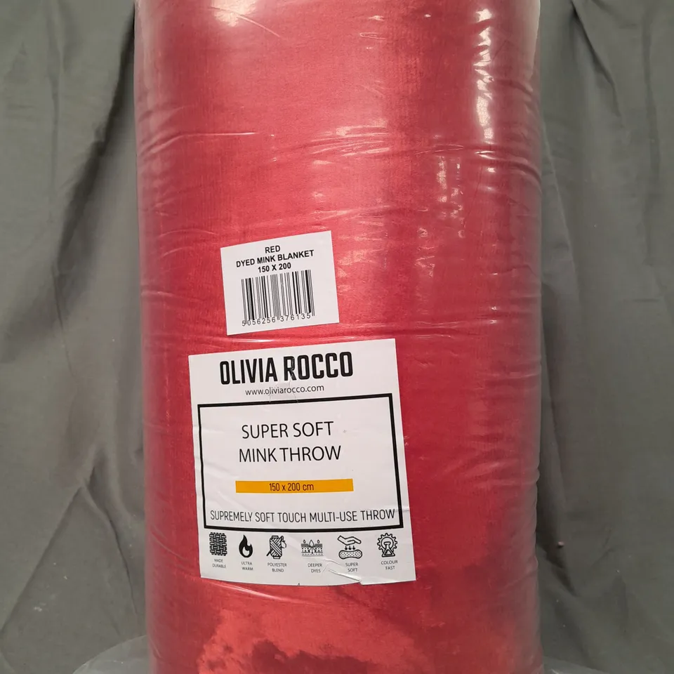 OLIVIA ROCCO SUPER SOFT MINK THROW IN RED (150 X 200CM)