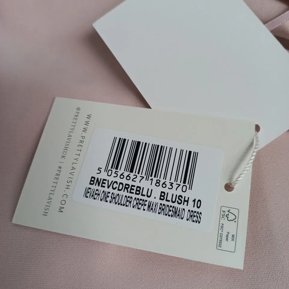 PRETTY LAVISH BLUSH NEVAEH ONE SHOULDER CREPE MAXI BRIDESMAID DRESS SIZE 10