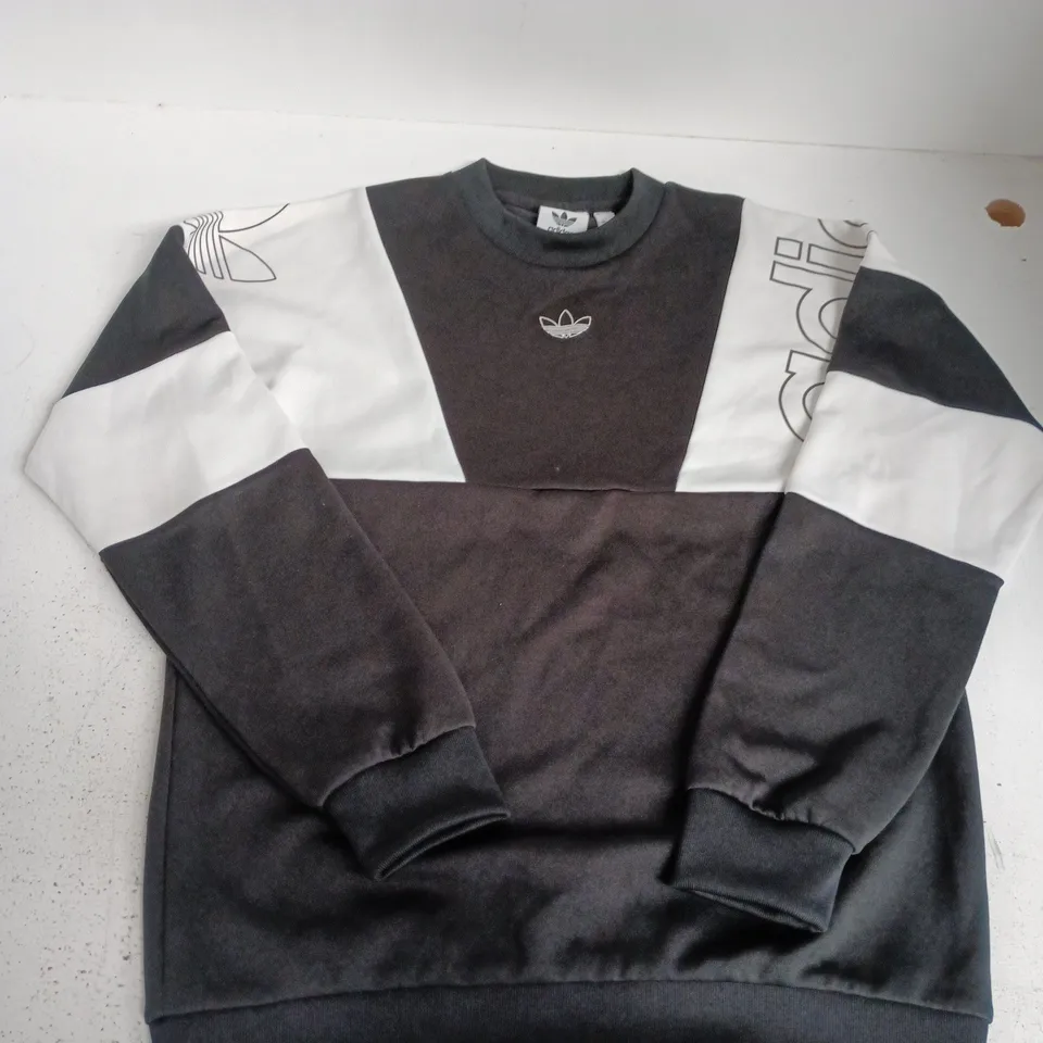 ADIDAS SWEATSHIRT – CHARCOAL/BLACK WITH WHITE PANELS, UK S (US S)