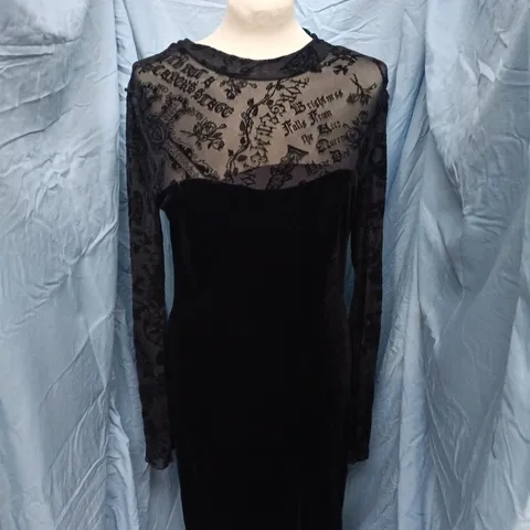 DISTURBIA VELVET MIDI DRESS WITH SHEER FLOCKED BODICE – UK16