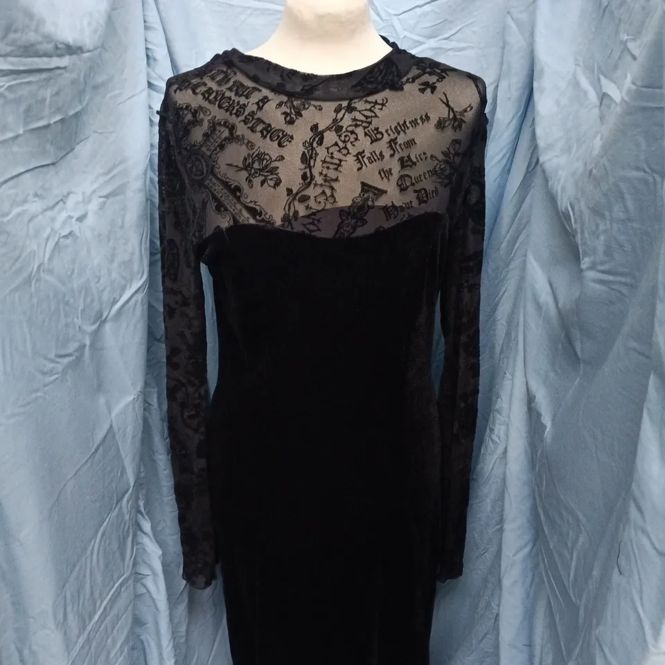 DISTURBIA VELVET MIDI DRESS WITH SHEER FLOCKED BODICE – UK16