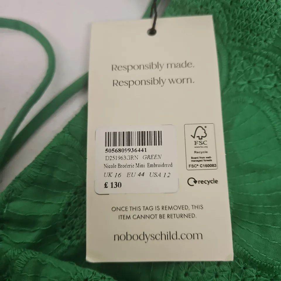 NOBODY'S CHILD NICOLE BRODERIE MINI EMBROIDERED DRESS – UK 16