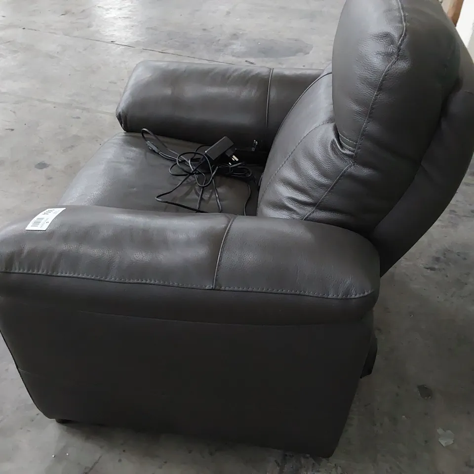DESIGNER POWER RECLINING EASY CHAIR CHARCOAL LEATHER 
