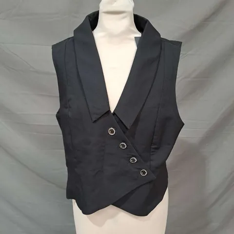 DISTURBIA MOONAGE ASYMMETRIC WAISTCOAT IN BLACK SIZE 12