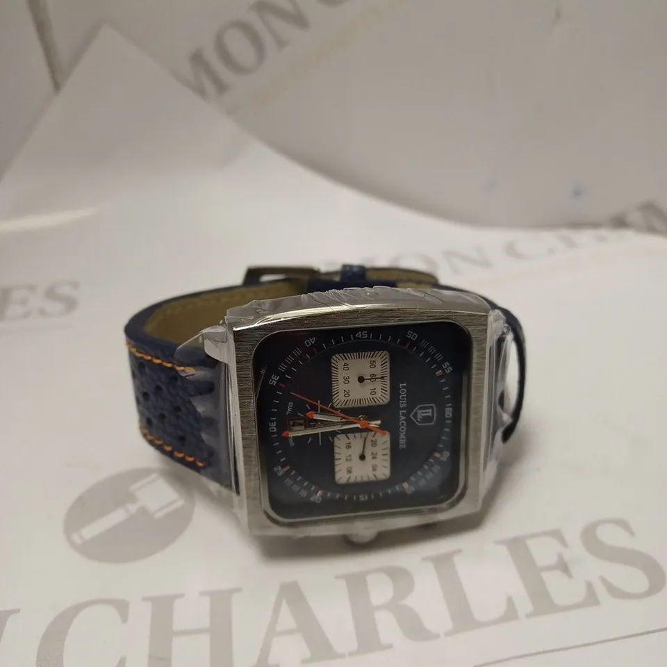MENS LOUIS LACOMBE WATCH – SQUARE DIAL WITH WHITE SUB DIALS – LEATHER STRAP – 3ATM – HAND ASSEMBLED