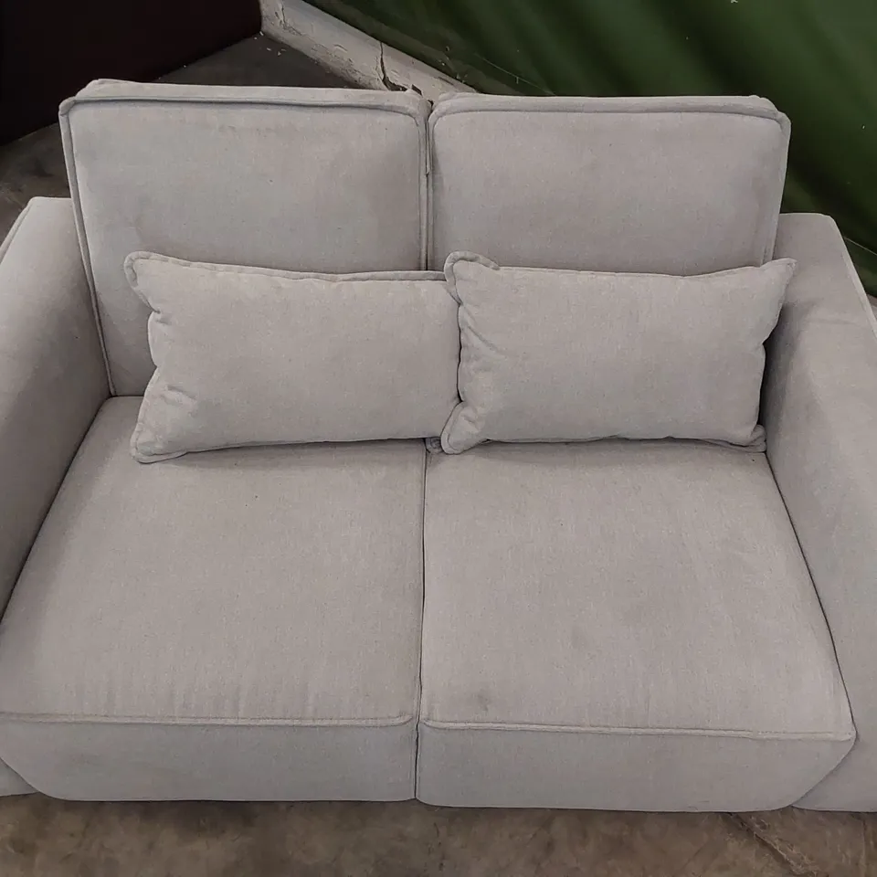 SET OF 2 MICHIGAN DOVE GREY PLUSH FABRIC 2 SEATER SOFA (MISSING SOME BOLTS)