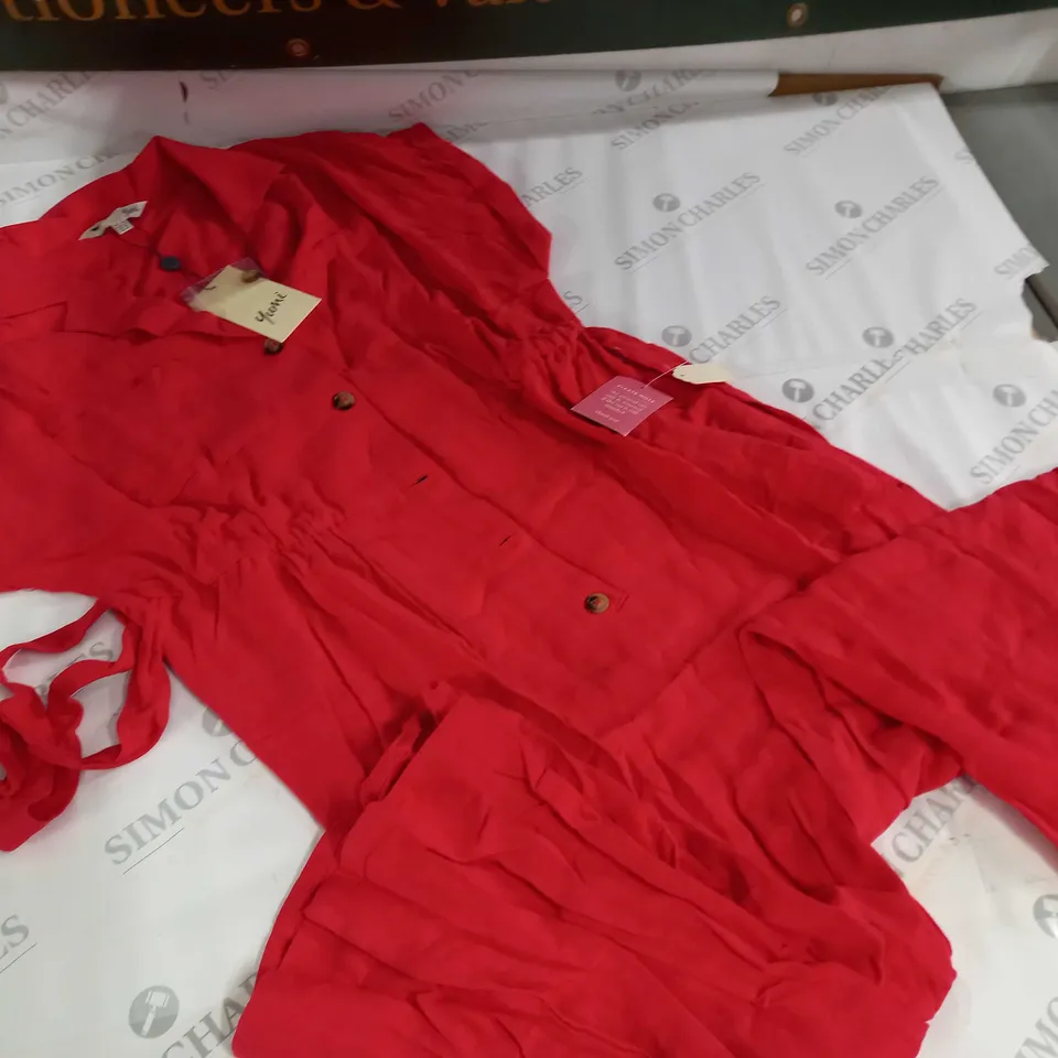 YUMI RED BUTTON FRONT SHORT SLEEVE PLAYSUIT - UK 14