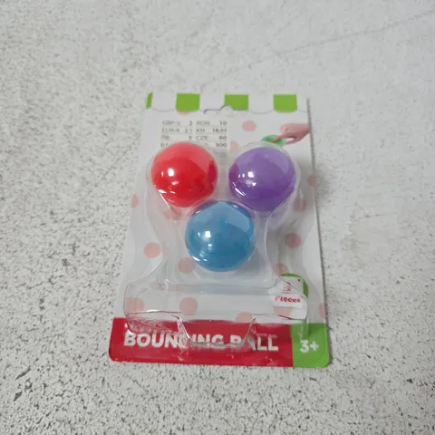 BOX OF APPROXIMATELY 12 X BOUNCING BALL SET – 3 COLOURFUL BALLS IN BLISTER PACK (AGE 3+)