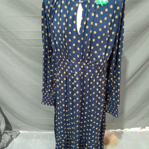 BODEN LONG SLEEVE NAVY LONG SLEEVE DRESS WITH GOLD POLKA DOT - UK 14R