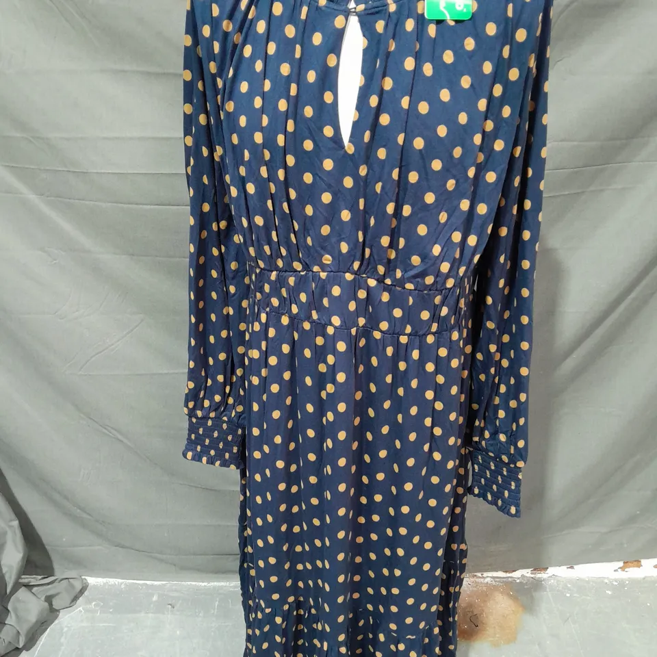 BODEN LONG SLEEVE NAVY LONG SLEEVE DRESS WITH GOLD POLKA DOT - UK 14R