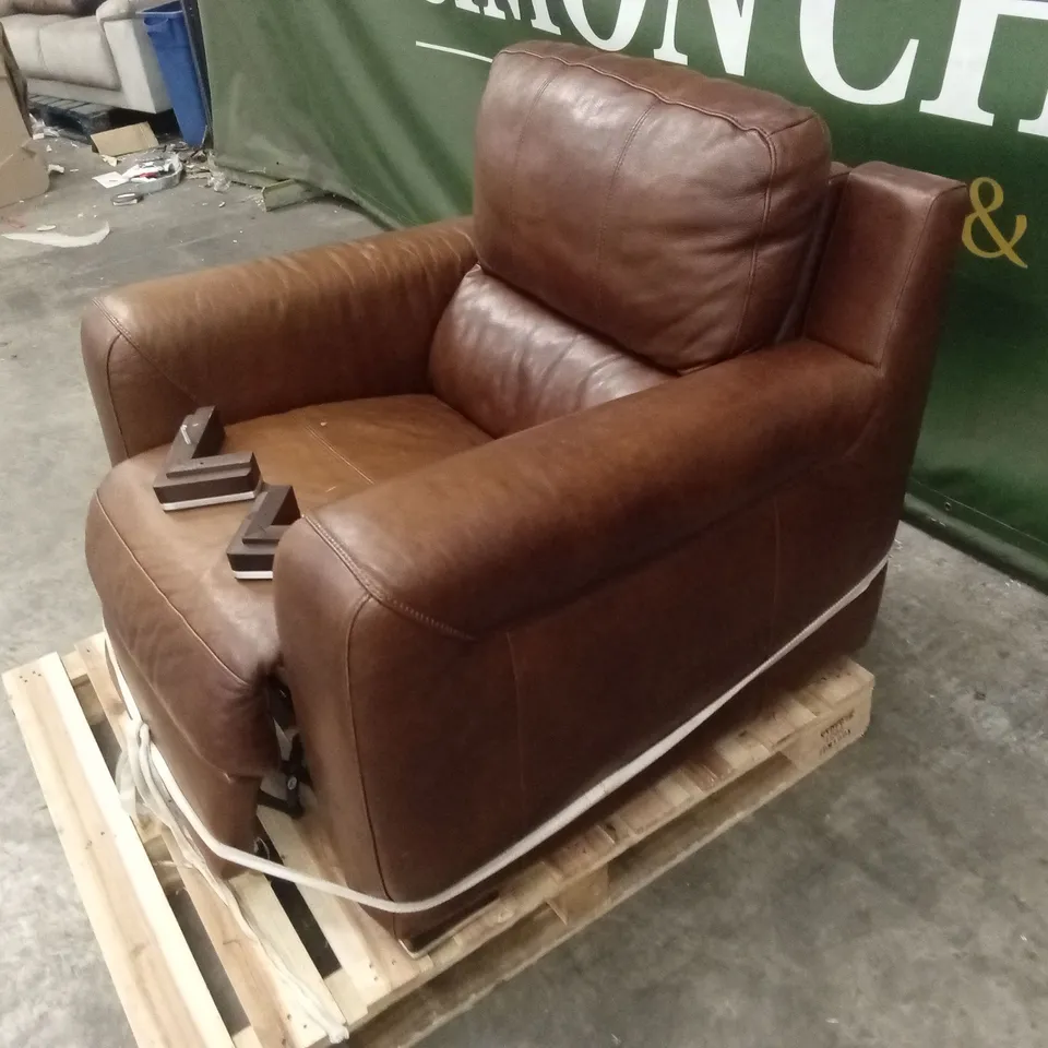 QUALITY DESIGNER LEATHER RECLINER ARMCHAIR - BRANDY