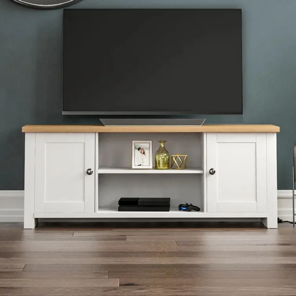 BOXED MEDIA UNIT IN WHITE & OAK - 1OF1 / W128 X  D39 X 49 CM 