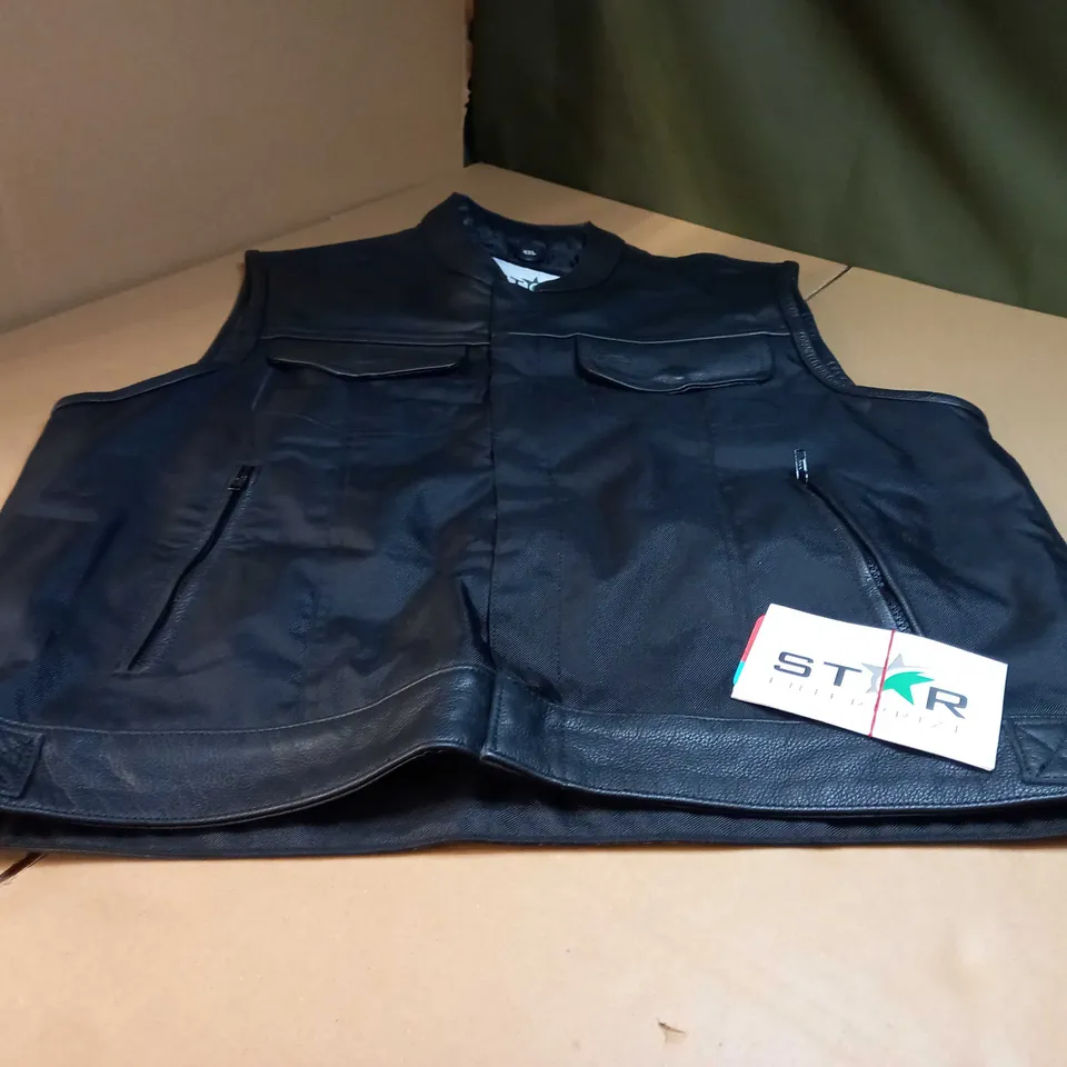 STAR ENTERPRIZE BLACK/LEATHER DETAILED MENS GILET - 4XL