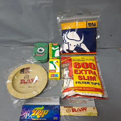 APPROXIMATELY 20 ASSORTED SMOKING PRODUCTS & ACCESSORIES TO INCLUDE FILTER TIPS, PAPERS, CONTAINERS ETC - COLLECTION ONLY