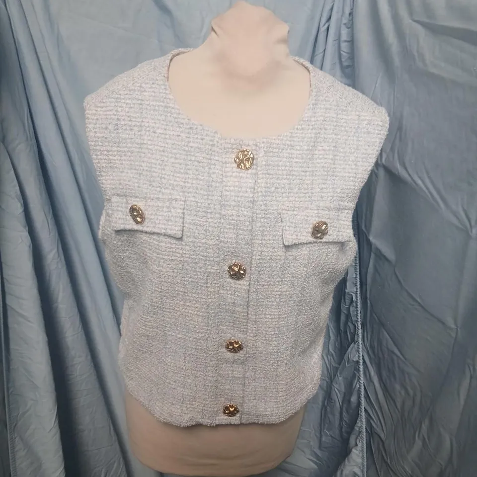 WOMEN'S BOUCLÉ CROPPED JACKET WITH GOLD BUTTONS, UK 14 (EU 42)