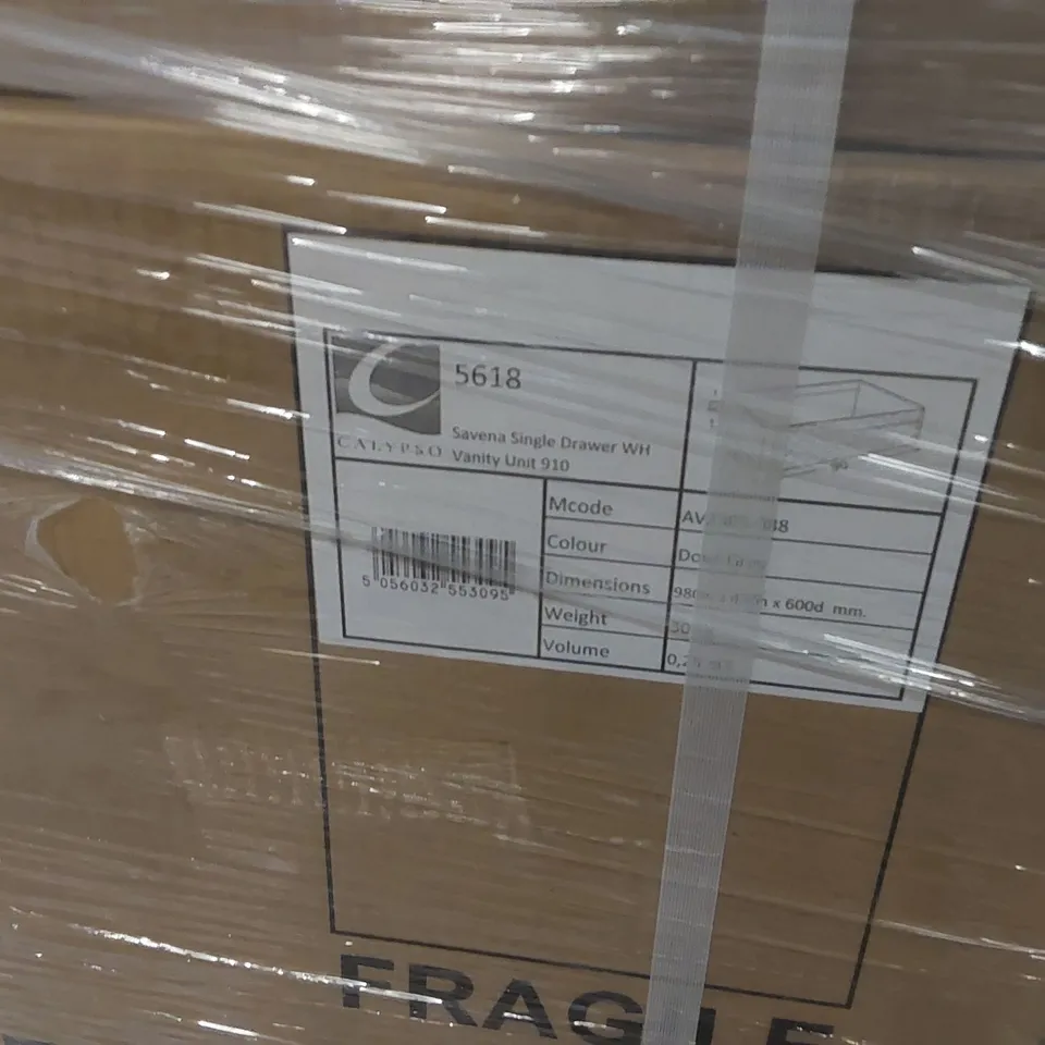 PALLET CONTAINING A LARGE QUANTITY OF BRAND NEW BRAND NEW SAVENA SINGLE DRAWER VANITY BASE UNIT