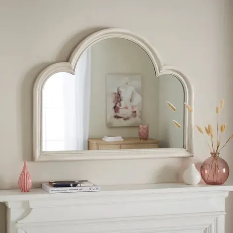 BOXED SANDSTONE WASHED CURVED OVERMANTEL WALL MIRROR (1 BOX)