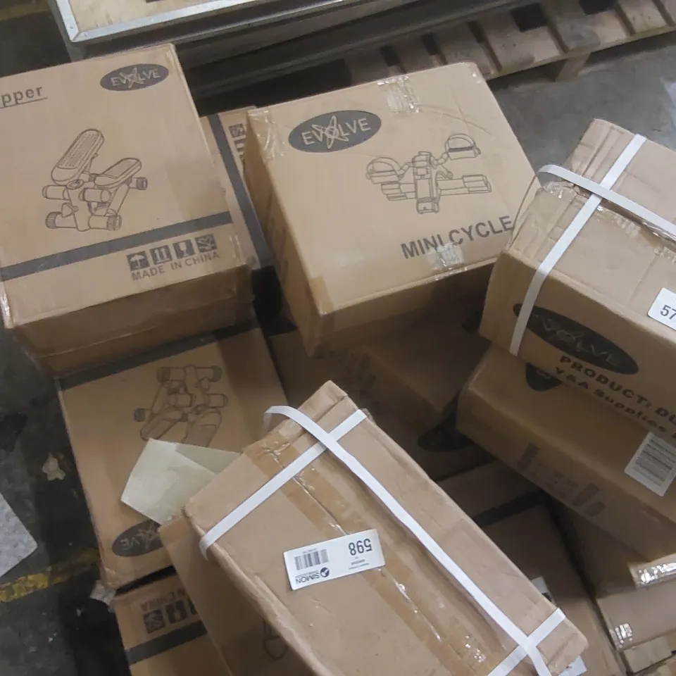 PALLET CONTAINING A LARGE QUANTITY OF ASSORTED EXERCISE EQUIPMENT INCLUDING: DUMBELLS, STEPPERS