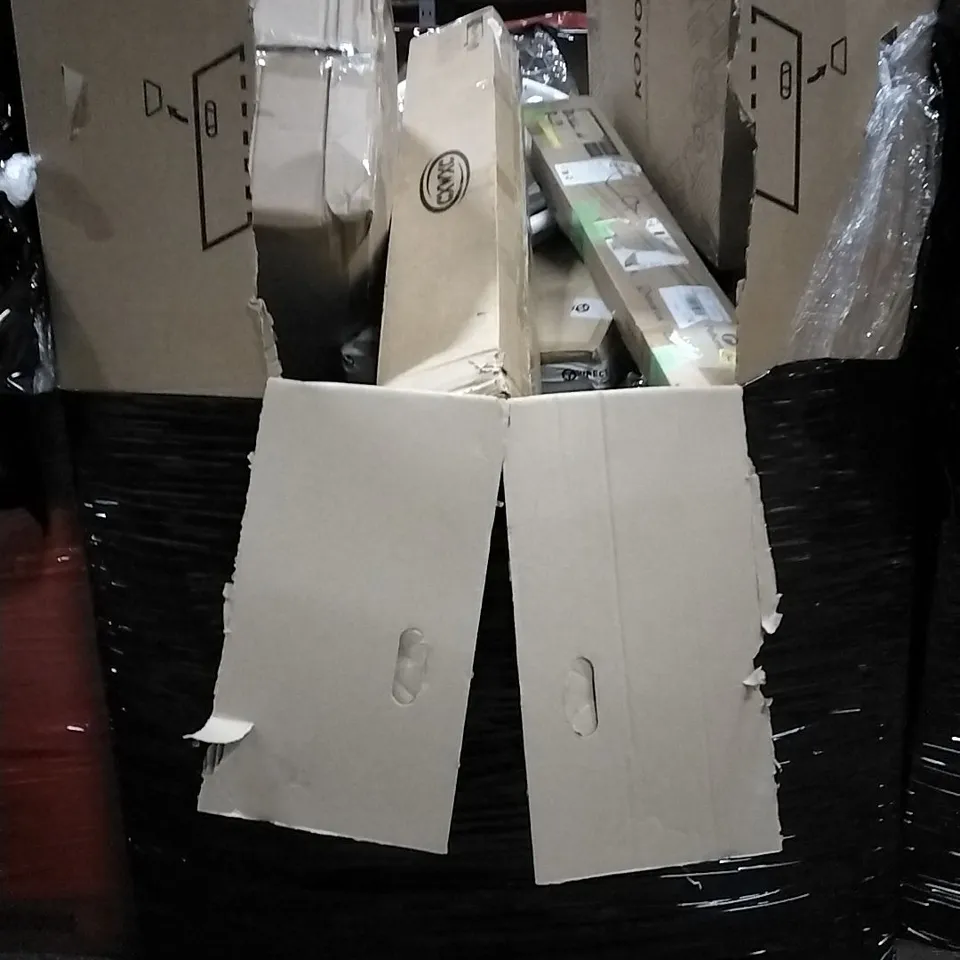 PALLET OF HOUSEHOLD ITEMS TO INCLUDE SCOOTER, PICTURE FRAME, RETRACTABLE GATE AND OTHER ASSORTED ITEMS...