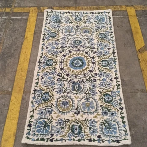 DECORATIVE BLUE, CREAM AND GOLD RUNNER RUG 180 CM X 80 CM