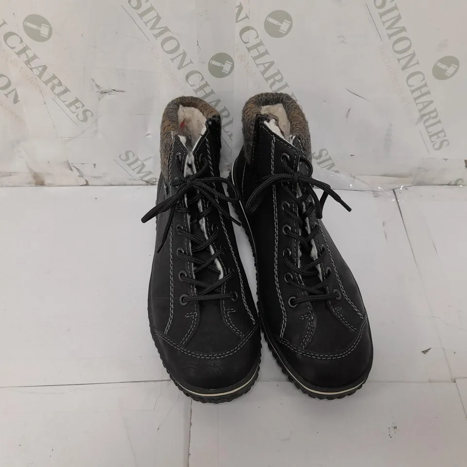 PAIR OF RIEKER LACE UP BOOTS IN BLACK SIZE 6