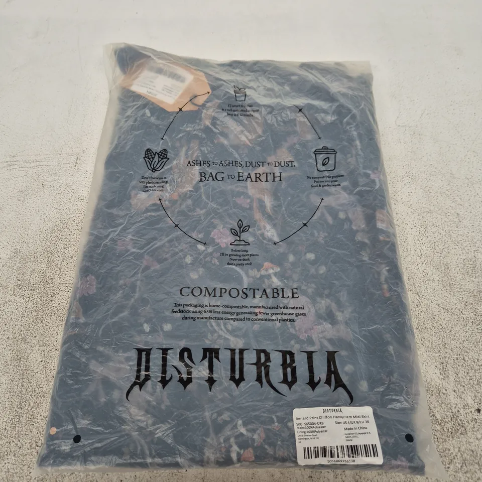 DISTURBIA RENARD PRINT CHIFFON HANKY HEM MIDI SKIRT – UK 8