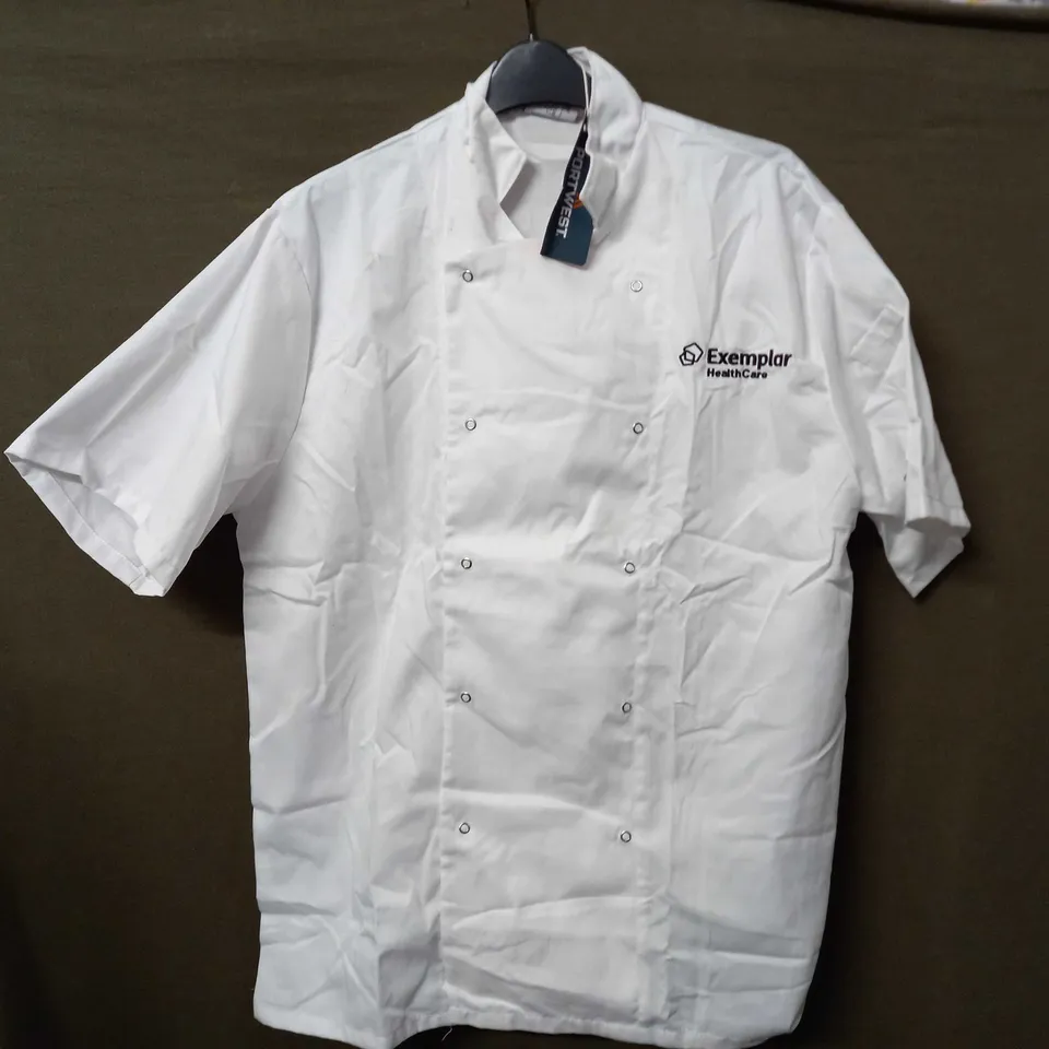 PORTWEST STUD CHEF JACKET SHORT SLEEVED IN WHITE - LARGE