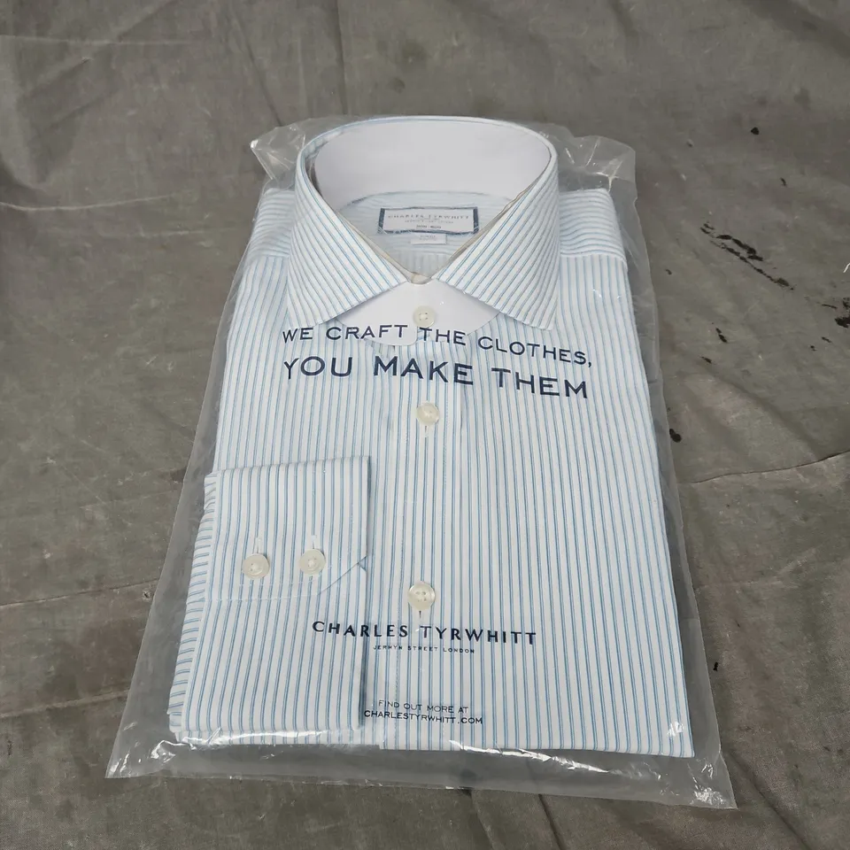 CHARLES TYRWHITT SLIM FIT NON-IRON SHADOW STIPE POPLIN CUTAWAY SHIRT IN OCEAN BLUE SIZE 16 1/2/35"