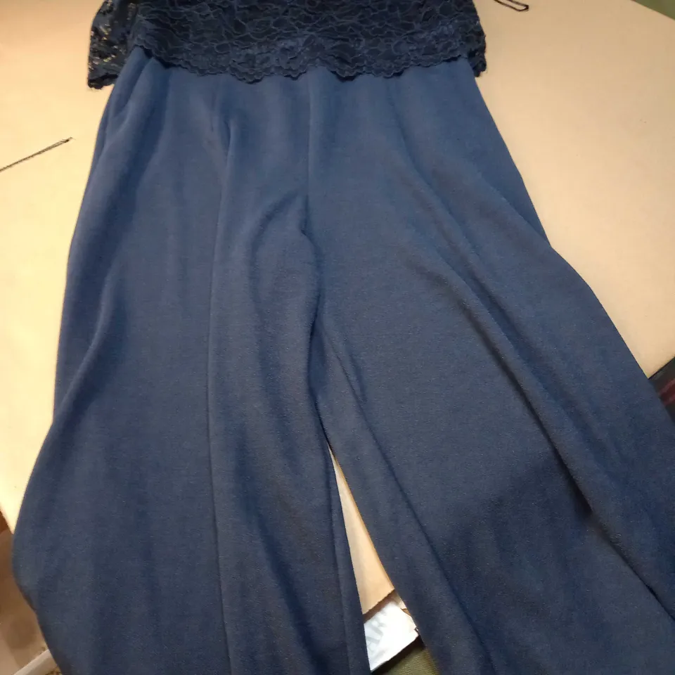RJR JOHNROCHA NAVY/LACE DETAILED WIDE LEGGED JUMPSUIT - SIZE 16