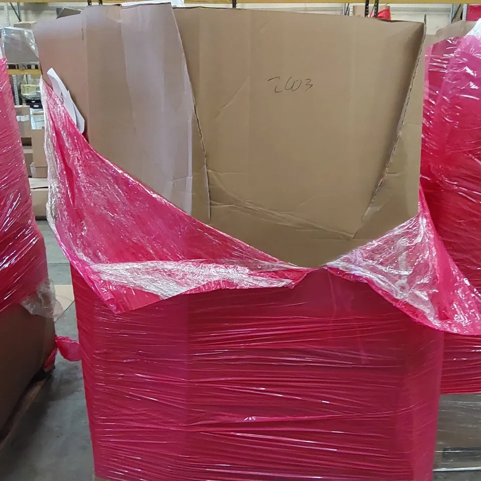 PALLET OF ASSORTED ITEMS INCLUDING: 46L REFRIGERATOR, AIR FRYER, AUTOMATIC CAT LITTER BOX, ARTIFICIAL CHRISTMAS TREE, CURTAINS 