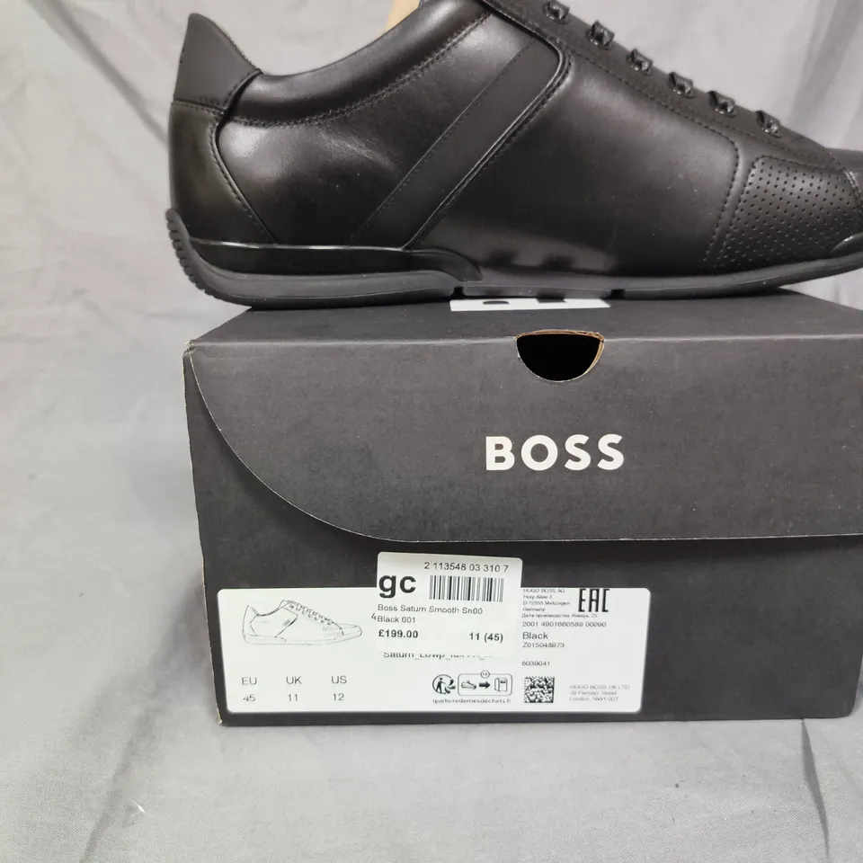 BOSS SATURN SMOOTH LEATHER TRAINERS – BLACK – UK 11 (EU 45) – MEN'S SHOES