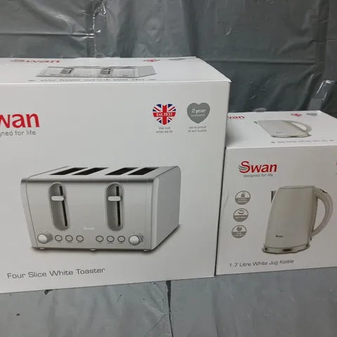 BOXED SWAN TOASTER 4-SLICE & KETTLE COMBO IN WHITE