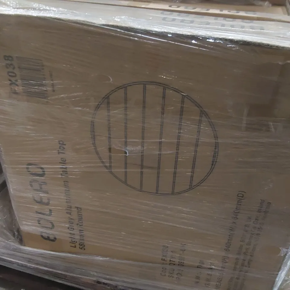 PALLET CONTAINING A VERY LARGE QUANTITY OF BRAND NEW BOXED BOLERO ALUMINIUM TABLE TOPS 