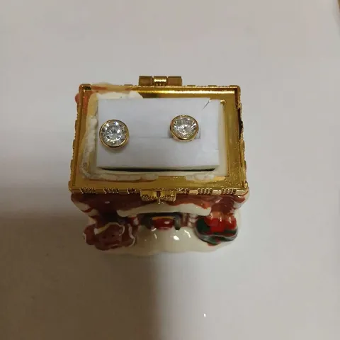 DIAMONIQUE 2CT TW BEZEL SET STUD IN CERAMIC GINGERBREAD HOUSE STERLING SILVER 