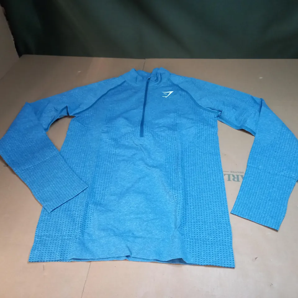 GYMSHARK 1/4 ZIPPED SHIRT IN BLUE M
