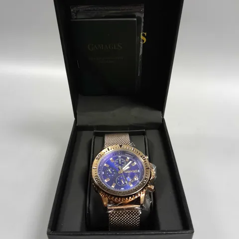BOXED GAMAGES DOMINANCE ROSE GOLD STAINLESS STEEL WATCH