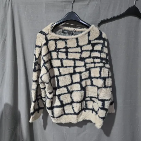 RELIGION LONDON WOMEN'S KNIT JUMPER – BEIGE WITH BLACK BRICK PATTERN