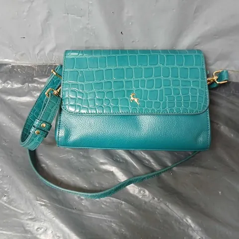 ASHWOOD CROC LEATHER FLAPOVER CAMERA BAG IN TEAL