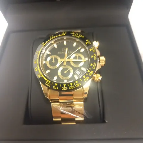 MENS ZIHLMANN & Co Z400 WATCH β CHRONOGRAPH MOVEMENT β GOLD COLOUR STAINLESS STEEL STRAP β BLACK DIAL β 3ATM WATER RESISTANT