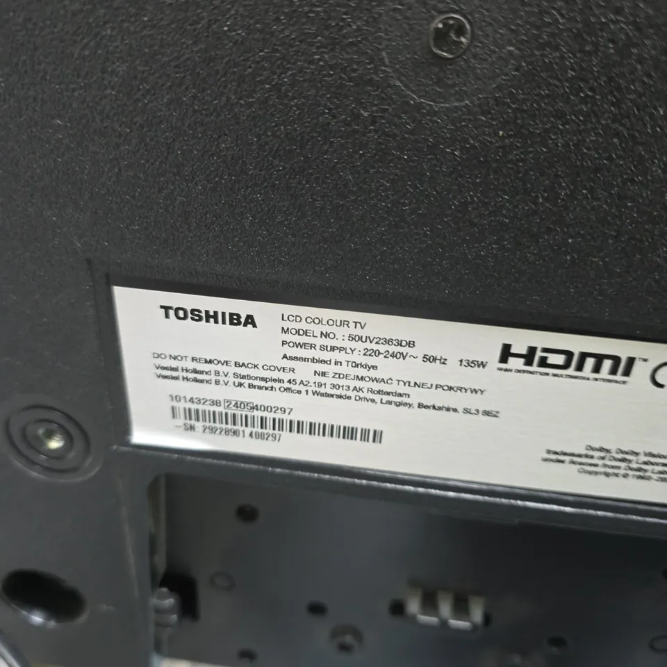 TOSHIBA LCD COLOUR TV – MODEL NO. 50UV2363DB