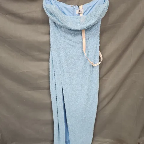 OH POLLY BEADED SPLIT LEG DRESS IN BLUE SIZE 10