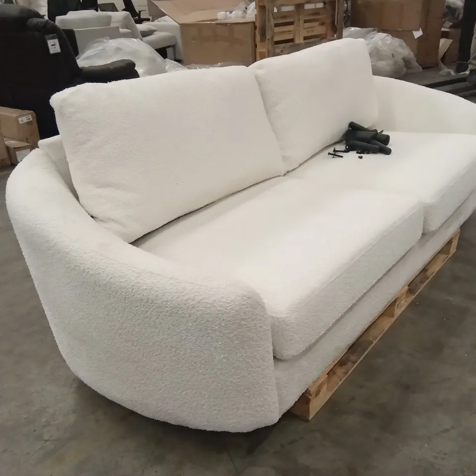 MAE 3 SEATER SOFA, CURVED IVORY BOUCLE FABRIC IVORY