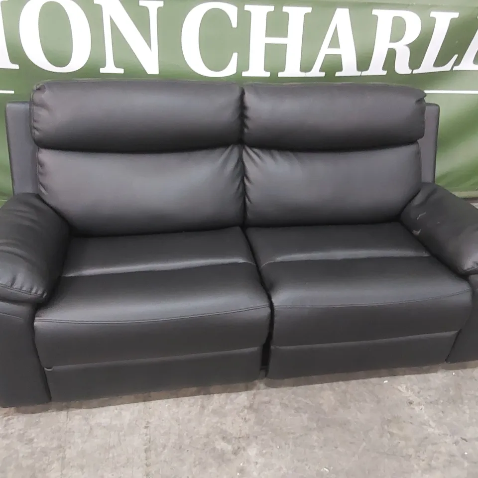 QUALITY DESIGNER BLACK FAUX LEATHER EDISON 3 SEARER MANUAL RECLINING SOFA